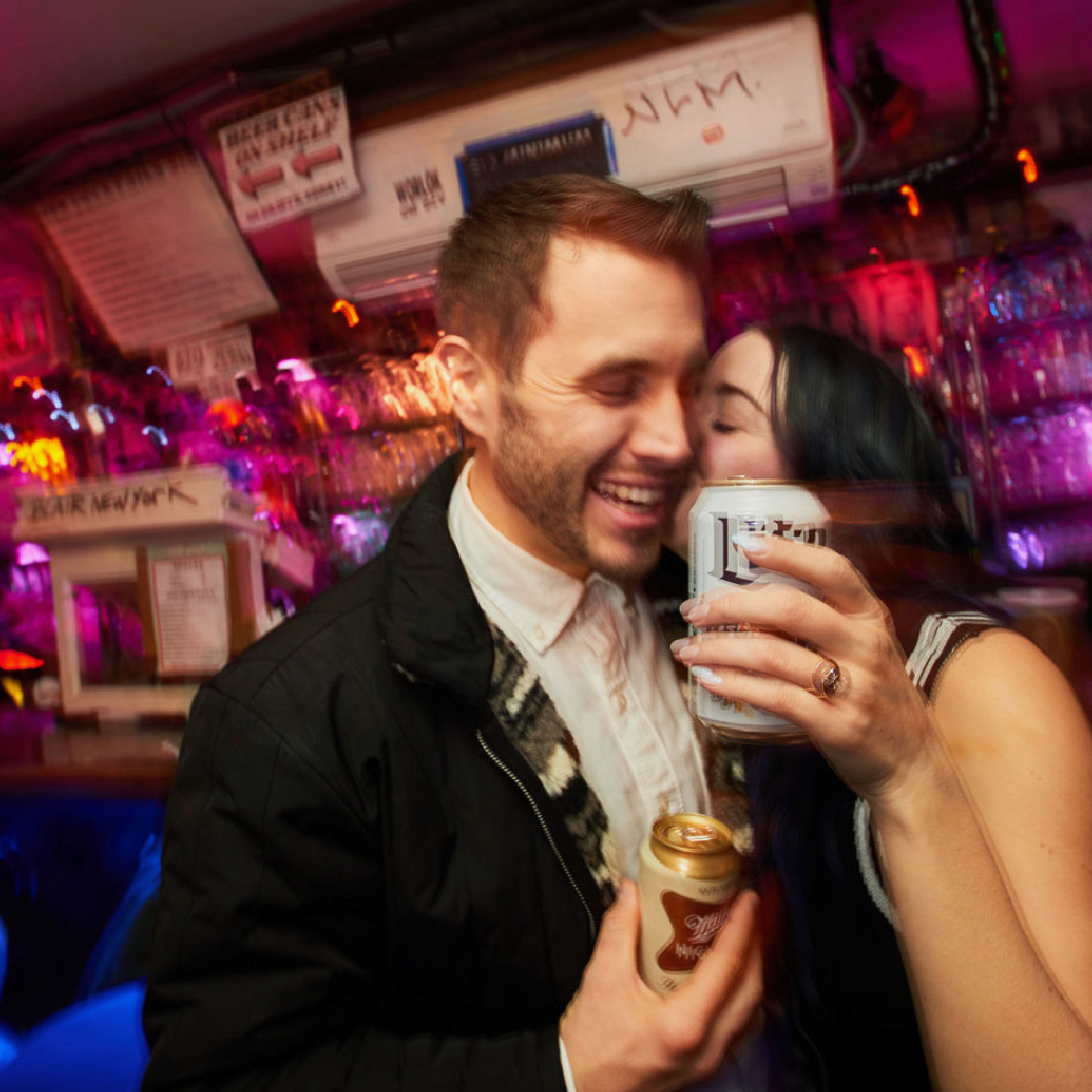 At our meet cute dive bar just after getting engaged