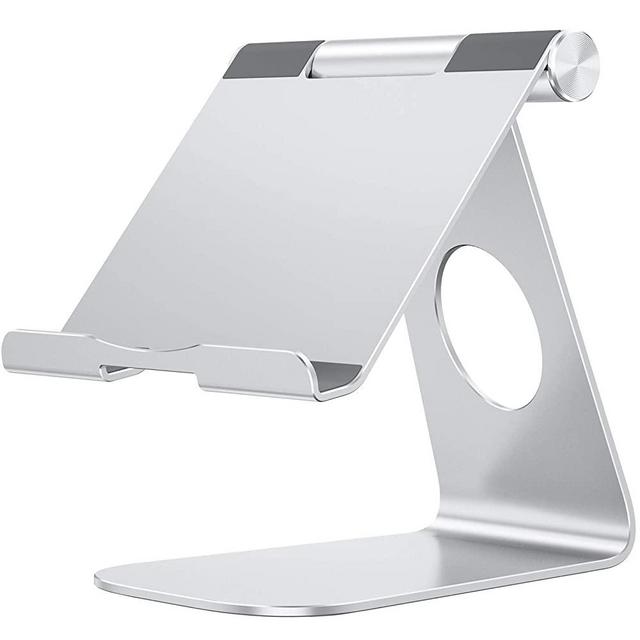 Tablet Stand Holder Adjustable, OMOTON T1 iPad Stand, Desktop Aluminum Tablet Dock Cradle Compatible with iPad Air 4/Mini, New iPad 10.2/9.7, iPad Pro 11/12.9, Samsung, Nintendo and More, Silver