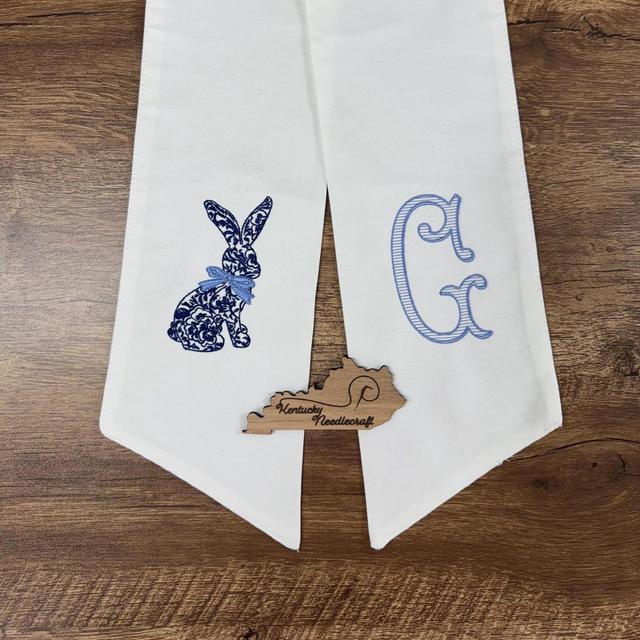 Chinoiserie Bunny with Bow Wreath Sash | Front Door Decor to Celebrate Easter | Monogrammed Initial Included