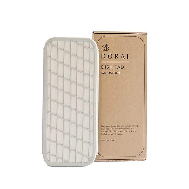 Dorai Home Dish Pad – Collapsible Kitchen Drying Mat – Wrapped in Silicone Webbing to Protect Dishes – Dries Instantly – Modern and Stylish – Minimal Design to Match Any Countertop – Sandstone