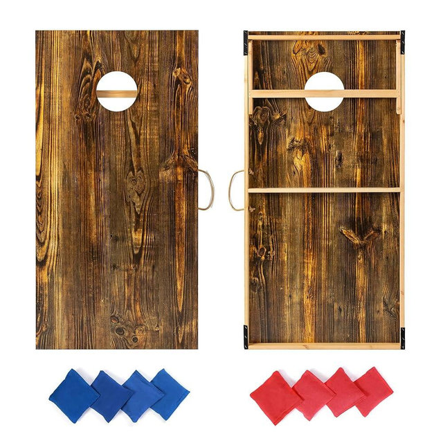 Cornhole Boards Set Regulation Size - 4'x2' Premium Solid Wood Corn Hole Toss Game with 8 Bean Bags,Velcro Design Portable Scratch Resistant Bag Toss Boards