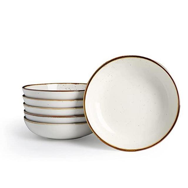 ONEMOER Pasta Bowl, Large Salad Serving Bowl - Oven, Microwave and Dishwasher Safe / Rustic Style Bowl Set (Set of 6, Creamy White)