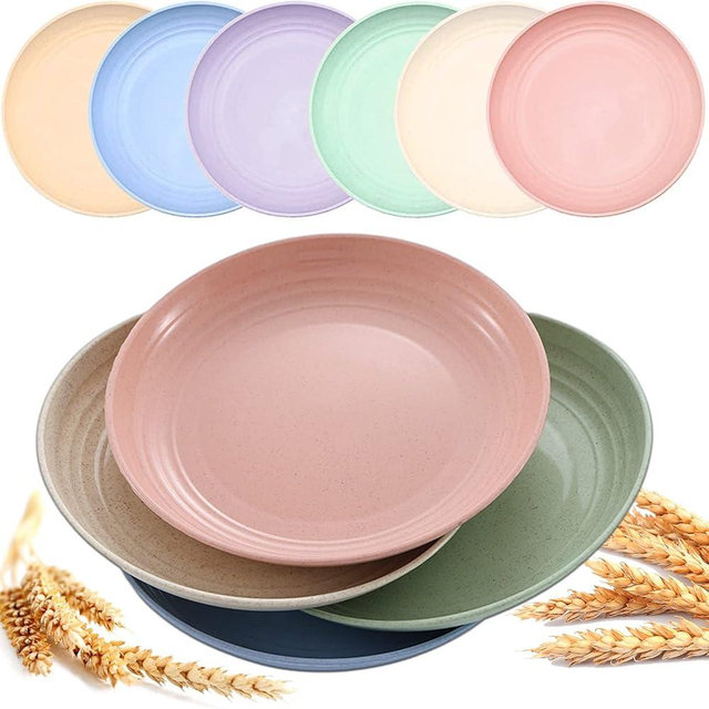 Mfacoy 6 PACK Unbreakable Dinner Plates, 9 Inch Wheat Straw Plates, Reusable Deep Plastic Plates, Lightweight Salad Plates for Camping/Kitchen, Dishwasher & Microwave Safe, Kids-toddler & Adult