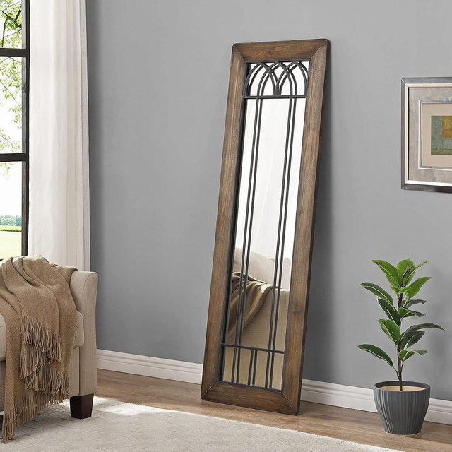 Walnut Farmhouse Arch Full Length Standing Mirror Wood Brown