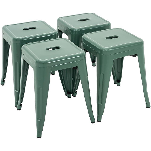 Brage Living 18 Inch Industrial Metal Stools Set of 4, Stackable Classroom Stools, Backless Metal Dining Chairs for Indoor Outdoor, Kitchen Short (Dark Green)