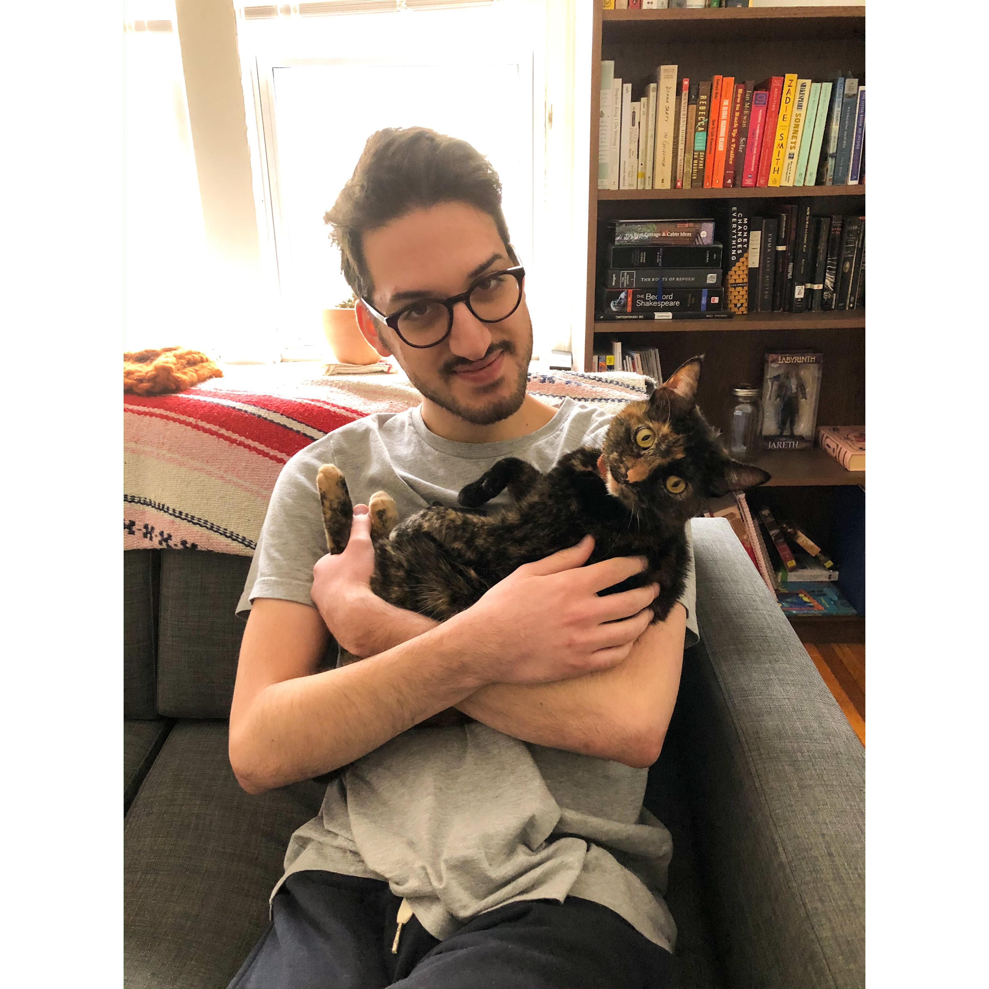 February 2020. Michael and Pumpkin sharing a morning cuddle.