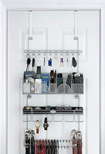 Men's Over the Door/Wall Belt Tie Valet Organizer - SILVER powder coat men's organizer by Longstem - Patented - Rated Best! Now also in Black #9200