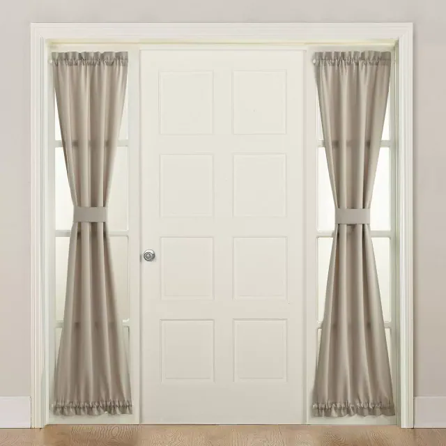 72"x26" Seymour Energy Efficient Front Door Sidelight Curtain Panel Beige - Sun Zero: Room Darkening French Door Curtain