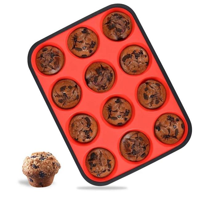 CAKETIME Silicone Muffin Pan, 12 Cups Silicone Cupcake Pan Metal Reinforced Frame Baking Tray Egg Muffin for Breakfast Nonstick