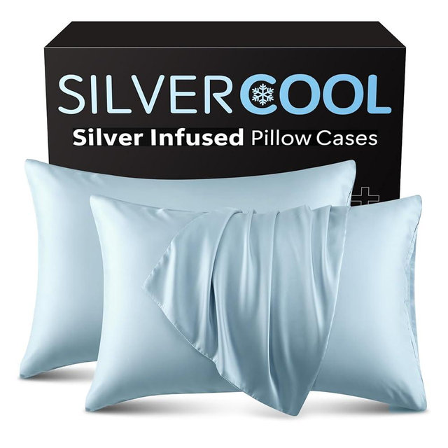 Silver Infused Set, Cooling Pillow Cases with 7% Silver, Stays Fresh & Silky Soft Better Than Silk, Set of 2 Cool Pillowcases with Envelope Closure for Hot Sleepers (Lakeblue, Queen (20" x 30"))