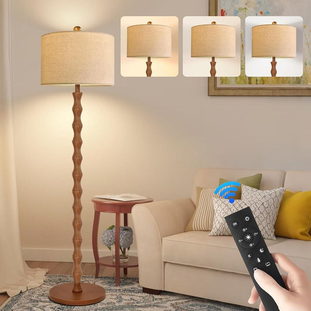 ILLMTW Vintage Floor Lamp for Living Room,Bedroom,Farmhouse Mid Century Standing Lamp with Remote,Dimmable Rustic Industrial Wood Tall Lamp Retro Floor Light Boho Bohemian