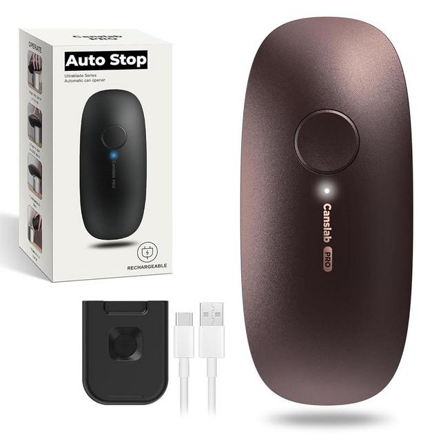 canslab Ultrablade PRO Auto Stop USB Rechargeable Can Opener for Kitchen for Seniors with Arthritis, Long Battery Life, Handfree One Touch, Side Cut for Smooth Edge, Wall Mounted Small Size, Brown