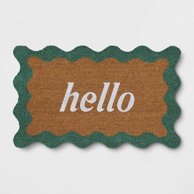 1'6"x2'6" Wavy Border Hello Flocked Outdoor Coir Doormat - Threshold™