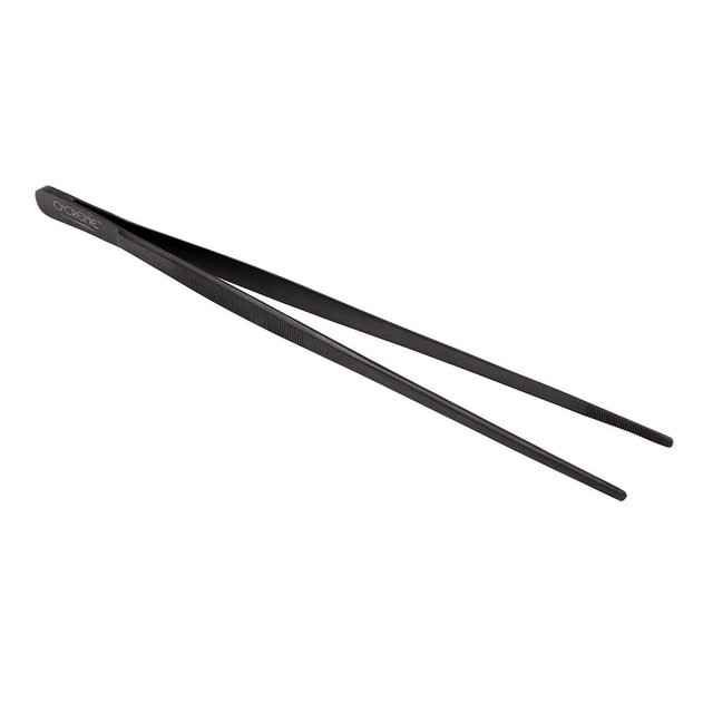O'Creme Stainless Steel Precision Kitchen Tweezer Tongs with Serrated Tips for Gripping - Black, 12"
