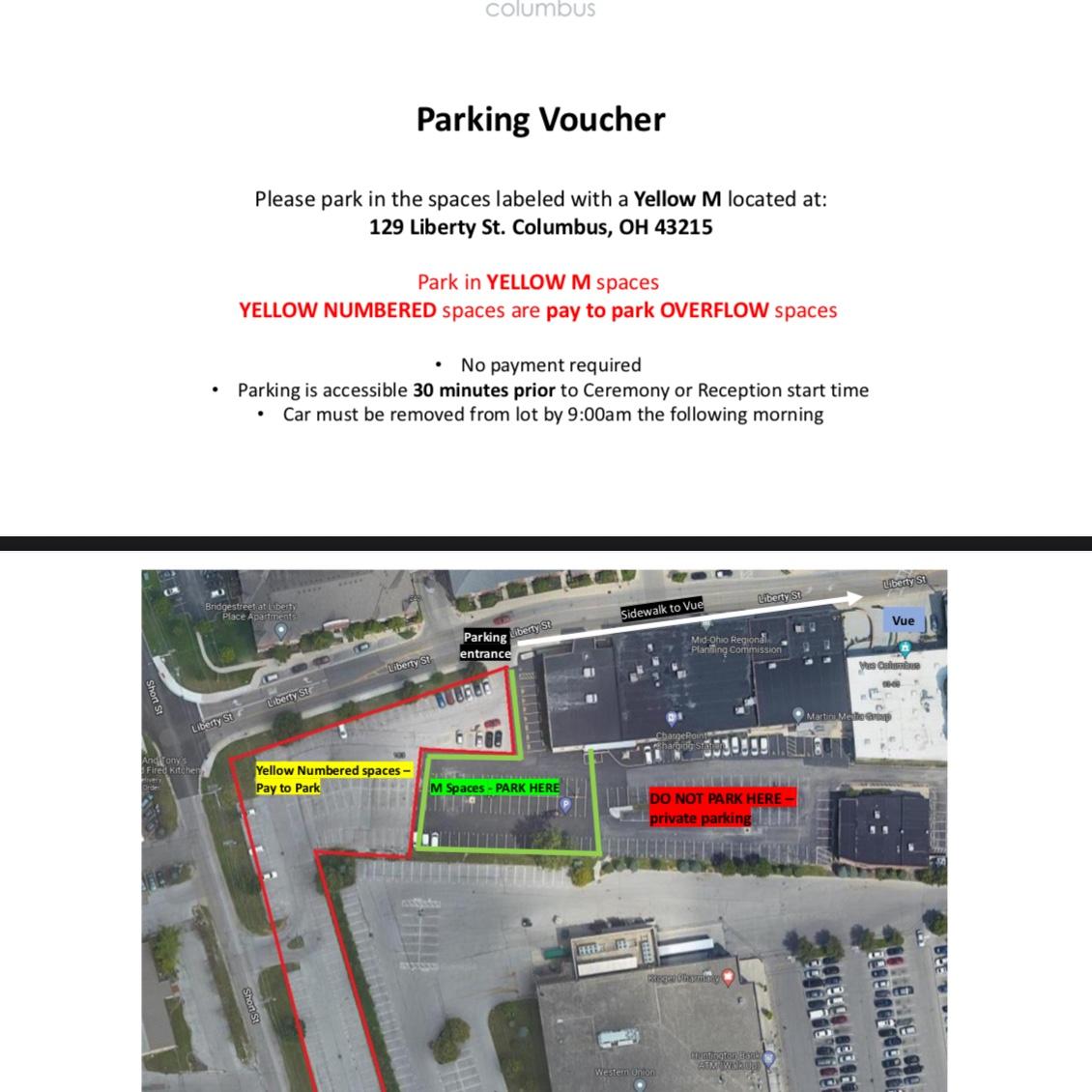 Parking info for wedding day