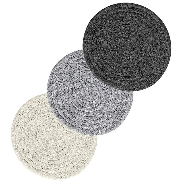 Avalon Pot Holders Trivets for Hot Dishes Hot Pads for Kitchen Trivets for Hot Pots and Pans - Cotton Hot Pads Pot Holders Stylish Large Coasters & Hot Mats (Mix Grey Set of 3-7 Inch Diameter)