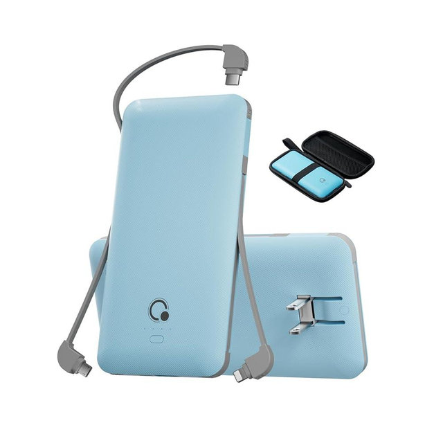 Q Portable Charger with Built-in Cables and AC Wall Plug, USB C External Battery Pack, 10000mAh Travel Essentials Power Bank Compatible with iPhone 16/15/14/13, Samsung Galaxy, Pixel,Tablet and More