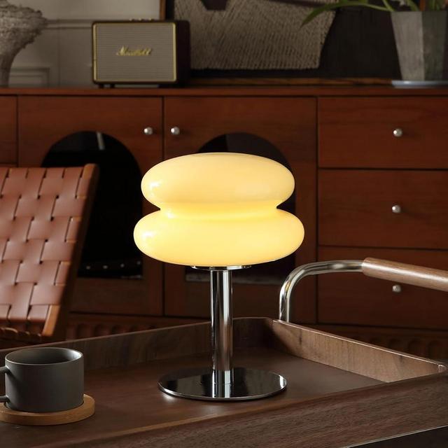 Glivpny Mushroom Lamp for Bedroom,Mid Century Modern Lamp for Nightstand, Dimmable Retro Egg Tart Bedside Small Lamps,Unique Home Mushroom Decor Aesthetic Cute Table Lamps for Living Room(Cream)