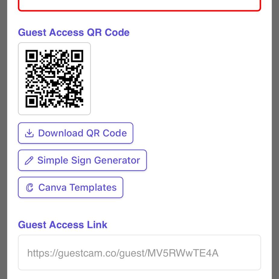 Please use GuestCam to upload all photos! No app downloaded need, just follow QR code or link.