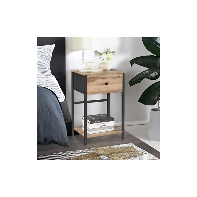 VASAGLE Nightstand with Fabric Drawer - 24-Inch Tall End Table for Bedroom, Living Room, and Hallway,Oak and Black