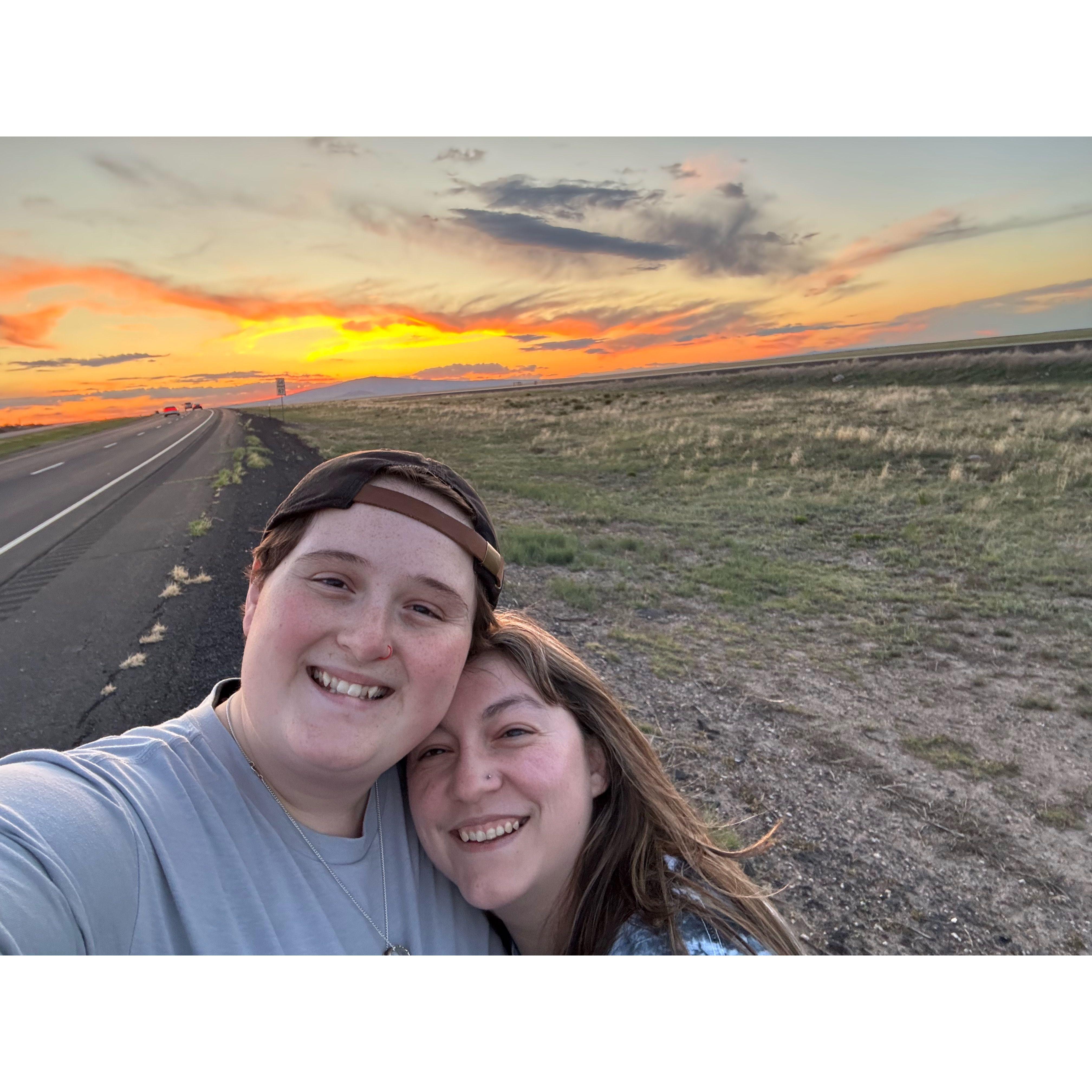 This picture was taken on the side of the road in New Mexico. We were on our way to Colorado, and pulled over to take a picture with this beautiful sunset. -Kelly