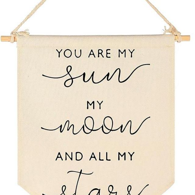 Nursery Wall Art-Nursery Bedroom Gift-My Sun My Moon and All of My Stars-Canvas Hanging Flag Banner Wall Sign Decor Gift for Baby Kids Girl Boy Nursery Teen Room Playroom Front Door