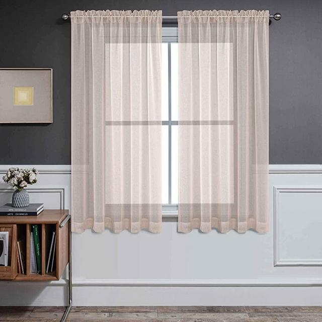 CUCRAF Sheer Curtains Panels for Living Room Bedroom Window Treatment Drapes Dual Rod Pocket,Set of 2 (54 x 72 inches Long,Linen Color )