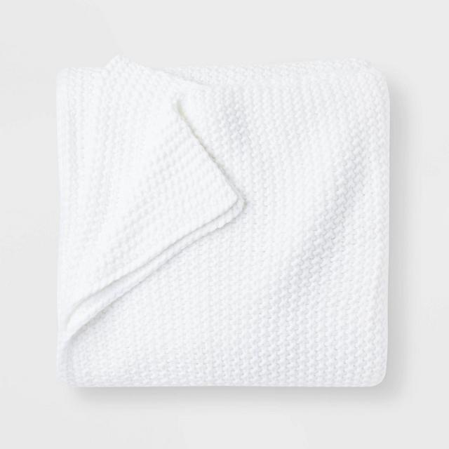 Full/Queen Chunky Knit Bed Blanket White - Casaluna™