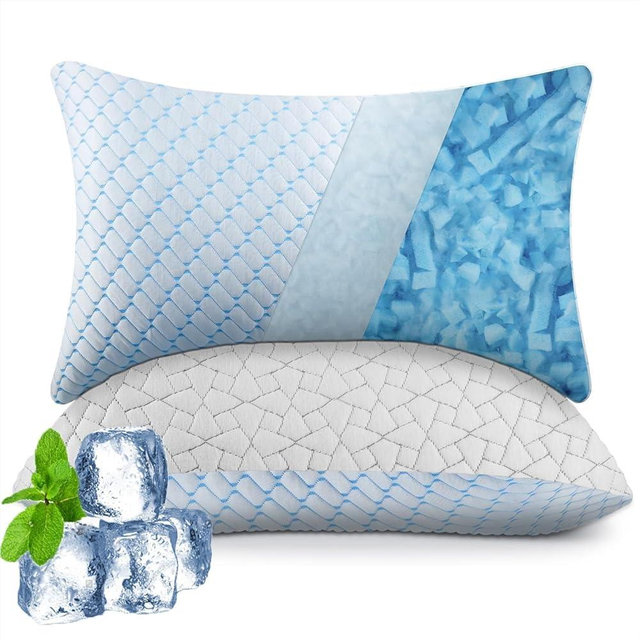 WOLKI Cooling Standard Pillows Set of 2 Memory Foam Pillows, Twin/Full Size 2 Pack Adjustable Shredded Memory Foam for Side Sleepers, Back, Stomach, Hot Sleepers (20x26)