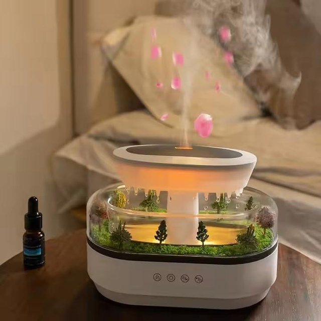 White Noise Zen Raining Cloud Night Light Aromatherapy Essential Oil Diffuser Micro Humidifier Desk Fountain Bedside Sleeping Relaxing Mood Water Drop Sound Ultrasonic Atomization Humidifier Timing