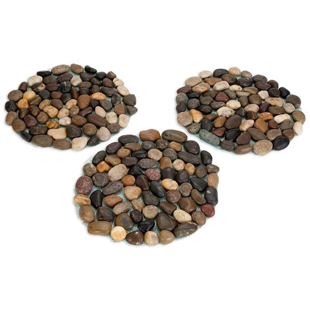 Bits and Pieces - 12” Riverstone Round Stepping Stones - Set of Three (3) - Yard Decorations - Decorative Garden Stones
