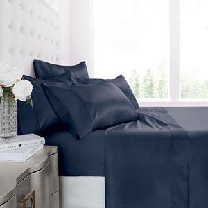 Egyptian Luxury 1200 Series Silky Soft Satin 4-Piece Bed Sheet Set - Ultra Smooth Satin Microfiber - Wrinkle and Fade Resistant, Hypoallergenic Sheet and Pillow Case Set - King - Navy