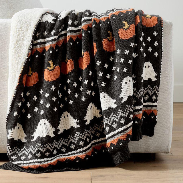 Gus the Ghost Fair Isle Knit Jacquard Throw, Charcoal Heathered Multi, 50" x 60"