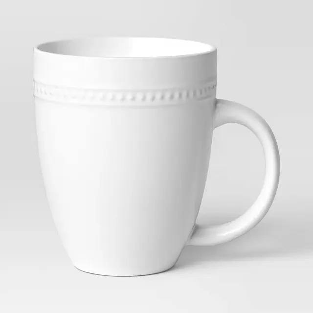 16oz Beaded Mug White - Threshold™: Porcelain Coffee Mug, Microwave & Dishwasher Safe, Beaded Rim Design