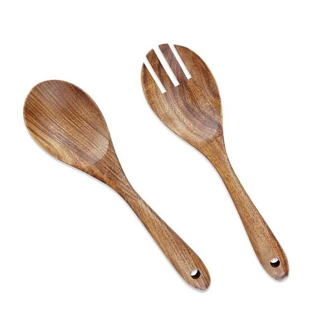 AYFDISHS Salad Tongs,Salad Servers,10.2 inches Acacia Wood Serving Utensils Set,Large Spoon and Mixing Dinner Fork Kitchen Cooking Set,Long Handle Salad Server Set
