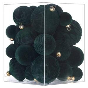 Flocked Ornaments for Christmas Tree Decorations - 35pcs Dark Green Velvet Ball Ornament for Winter Holiday Decor - Plastic Shatterproof Xmas Ornaments Bulk