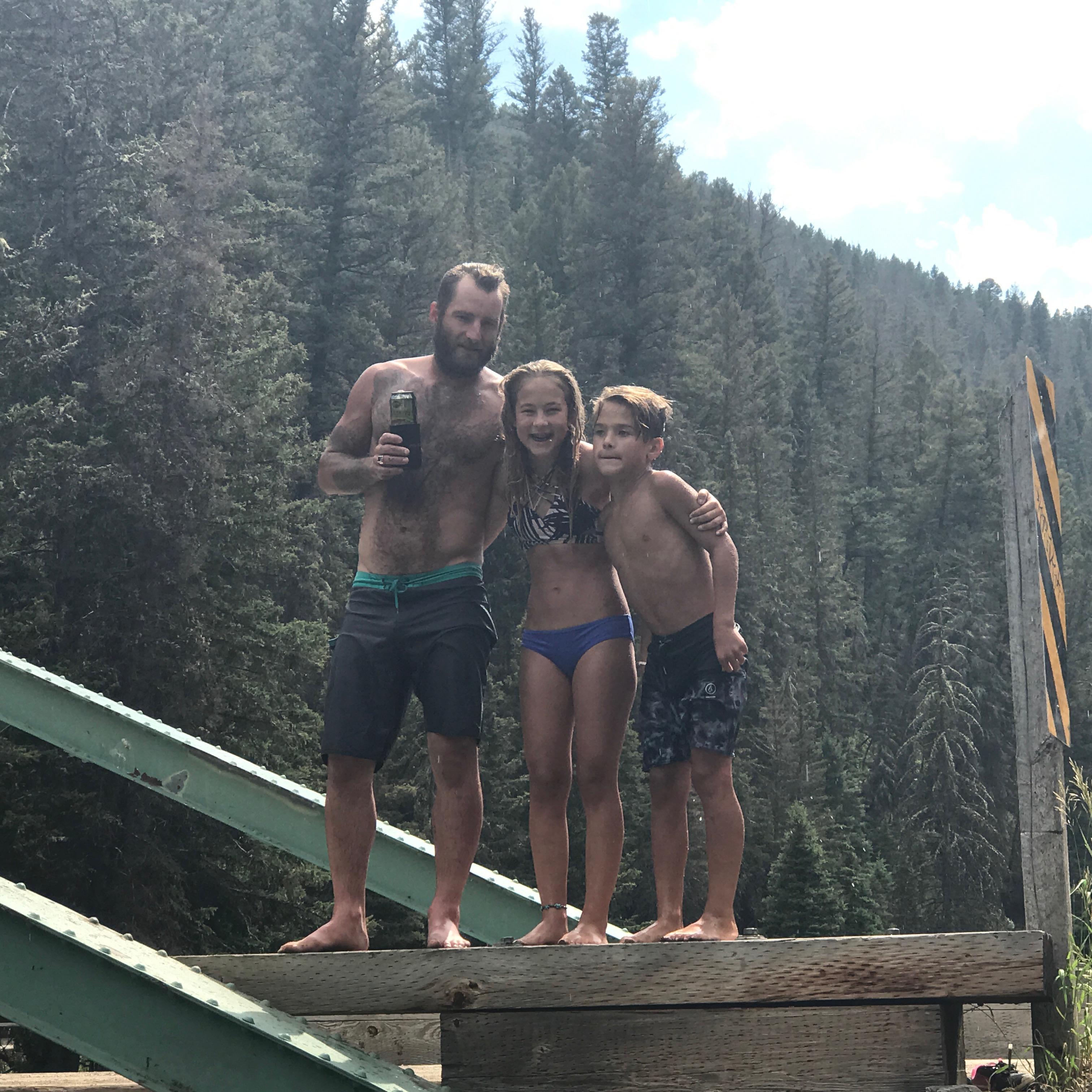 Joey, Josie, and Jaden about to take a jump off the Green Bridge in the Gallatin Canyon between Bozeman & Big Sky