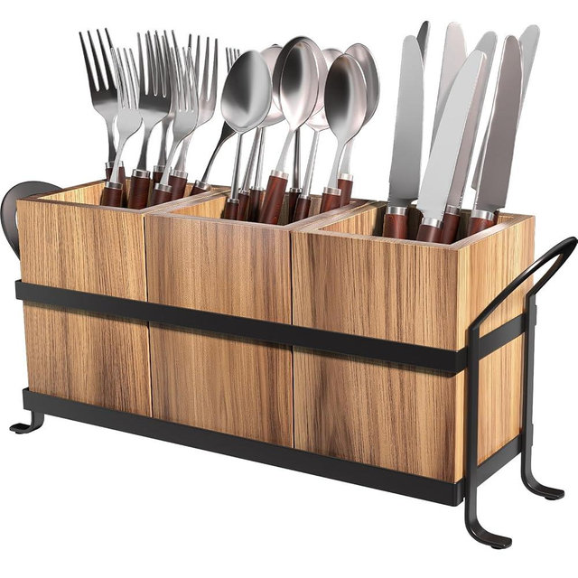 GaryVault Utensil Holder for Party - Silverware Caddy with Three Compartments, Detachable, Portable Handle, Stylish Cutlery Holder for Countertop and Outdoor Use