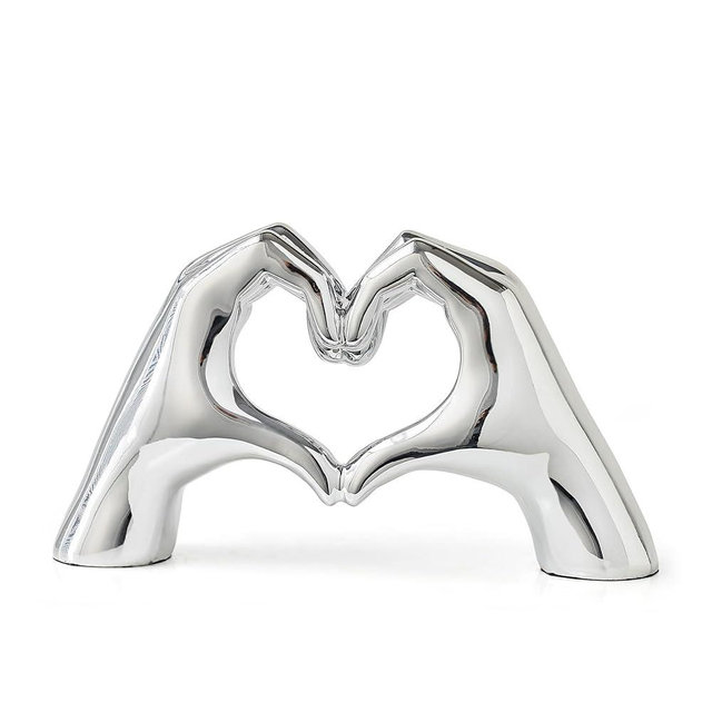 FJS Home Decor Silver Love Heart Hands Statue Modern Art Sculpture Home Decorations for Living Room Bedroom Shelf Coffee Table Centerpiece, Gift for Women Wedding 5.5" W x 9.8" H