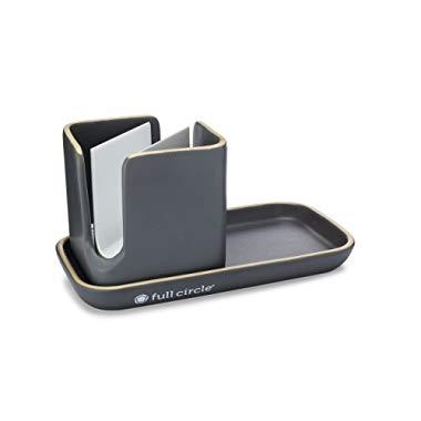 Full Circle Stash, Ceramic Sink Caddy, Gray and White