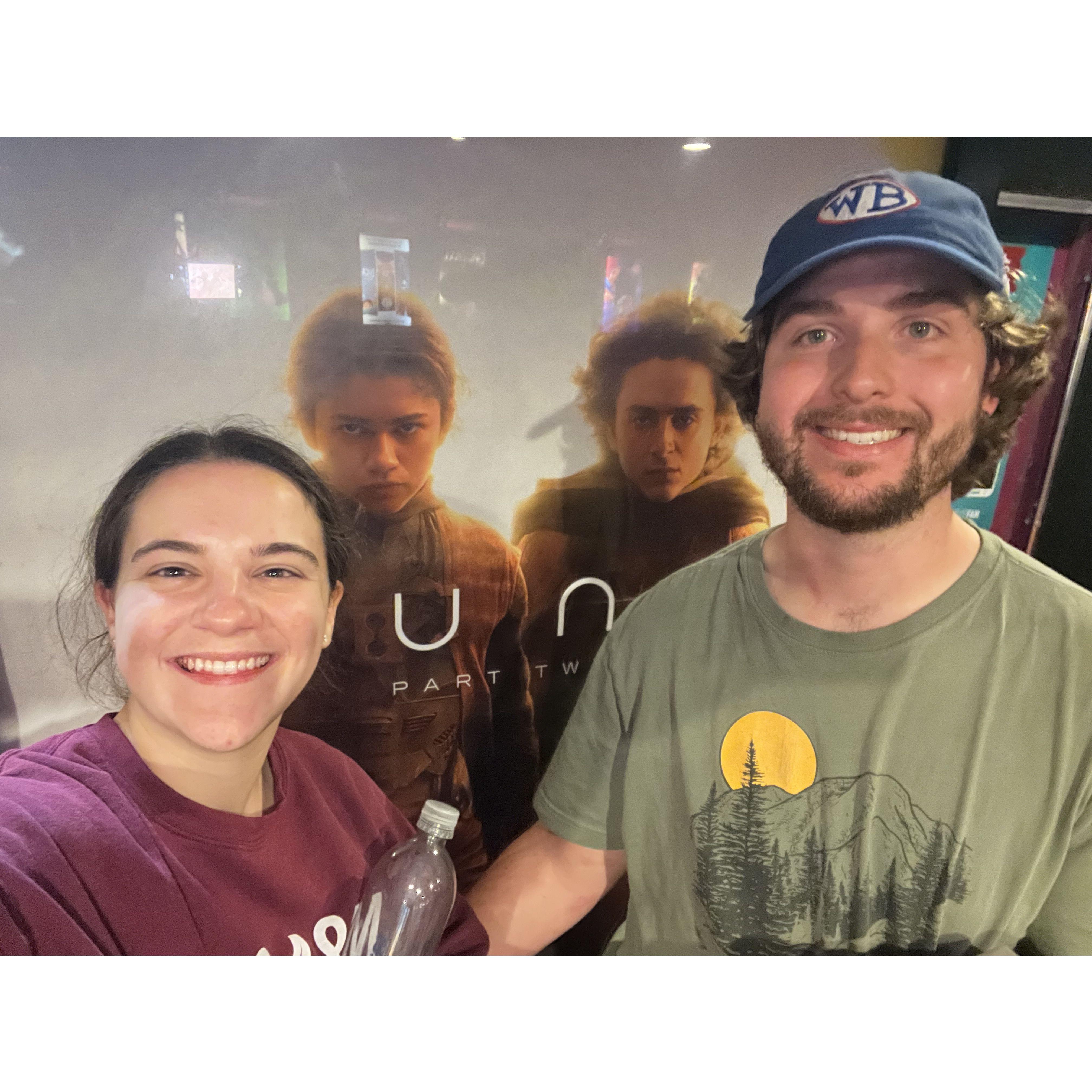 We saw Dune 2 together the day we got engaged! Chris wanted to go because it was such a long movie that it gave our families time to set up our engagement party.