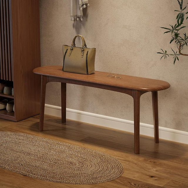 DONGMUWUEJEE Solid Wood Dining Bench, Wood Bench for End of Bed with Rounded Corners, Mid Century Wooden Benches for Entryway, Kitchen and Bedroom (Walnut, 39.4" D x 11.8" W x 19.7" H)