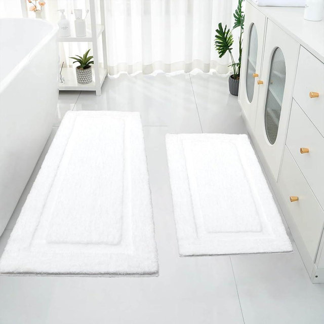 SHACOS Super Soft Bathroom Runner Rugs Set of 2 Pieces 20x47 + 20x32 inch Fluffy Absorbent Bath Mats Non Slip Bath Rugs Bathroom Carpet Machine Wash Dry, White