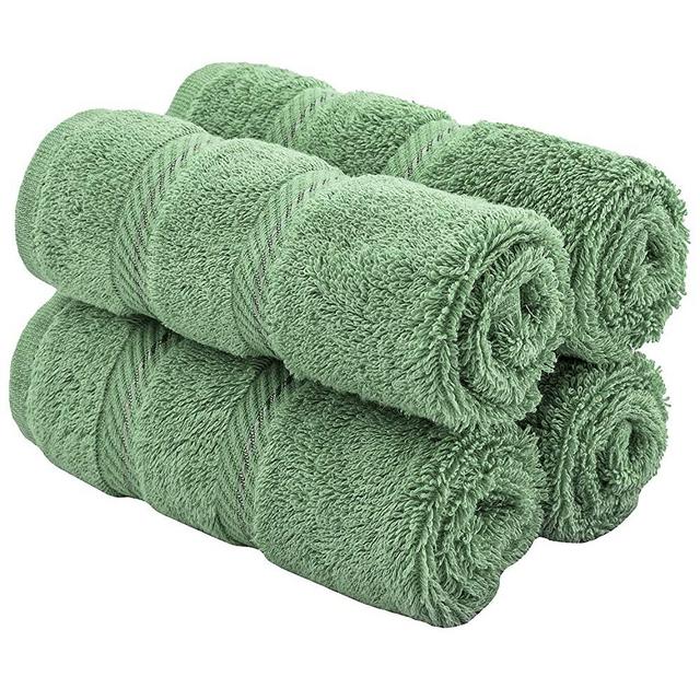American Soft Linen Premium Turkish Genuine Cotton, Luxury Hotel Quality for Maximum Softness & Absorbency for Face, Hand, Kitchen & Cleaning (4-Piece Washcloth Set, Sage Green)