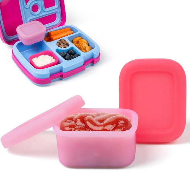 MICEBAY 2-Pack Leak-Proof Salad Dressing Container To Go, Food Grade Silicone Sauce Containers for Bentgo Lunch Box, Reusable Condiment Cups with Lids for Small Snacks - 2.6 oz (Fuchsia & Pink)