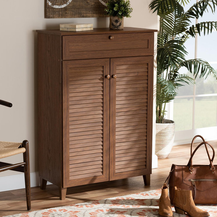 Baxton Studio, Coolidge 5-Shelf Shoe Storage Cabinet with Drawer
