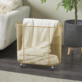 Oval Mesh Wire Rolling Laundry Mobile Storage Cart