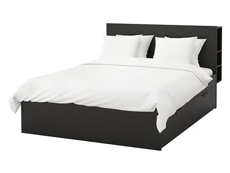 BRIMNES Bed frame with storage & headboard, black, Lönset