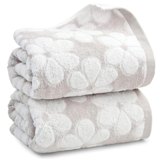 Soft Bath Towels 2 Pack, Super Absorbent Shower Towels 27.5x55 Inches, Cute Floral Jacquard Bathroom Towel Set, Cotton, Light Beige