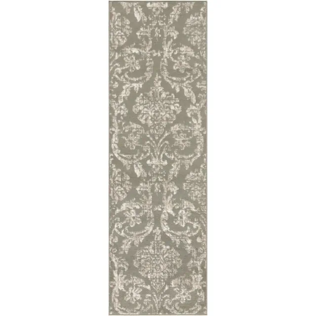 Nourison Jubilant Farmhouse Vintage Damask Area Rug Olive 2'3" x 7'3"
